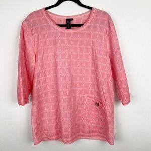 Focus Casual Life Pink Textured‎ Round Neck 3/4 Sleeve Pocket Top Tunic Womens S